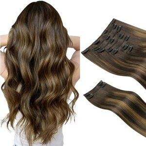 HOTBANANA Clip-In Human Hair Extensions – Dark Brown to Chestnut Brown